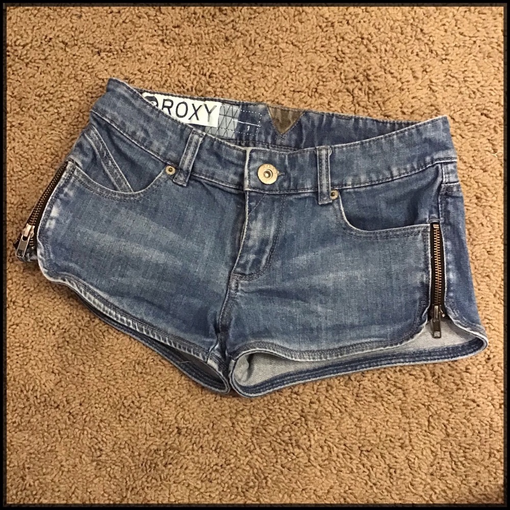 Roxy denim shorts with zippers on the side